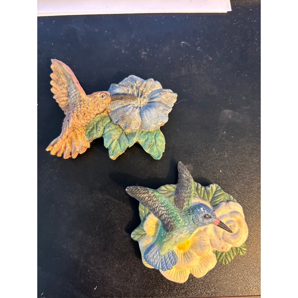 Vintage Lot of 2 Ceramic Hummingbird Refrigerator Magnets